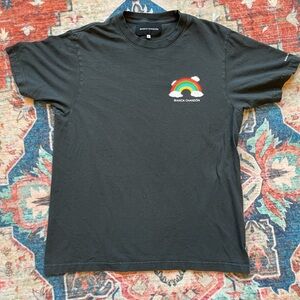 BIANCA CHANDON Black T-Shirt with Rainbow Patch Sz M
